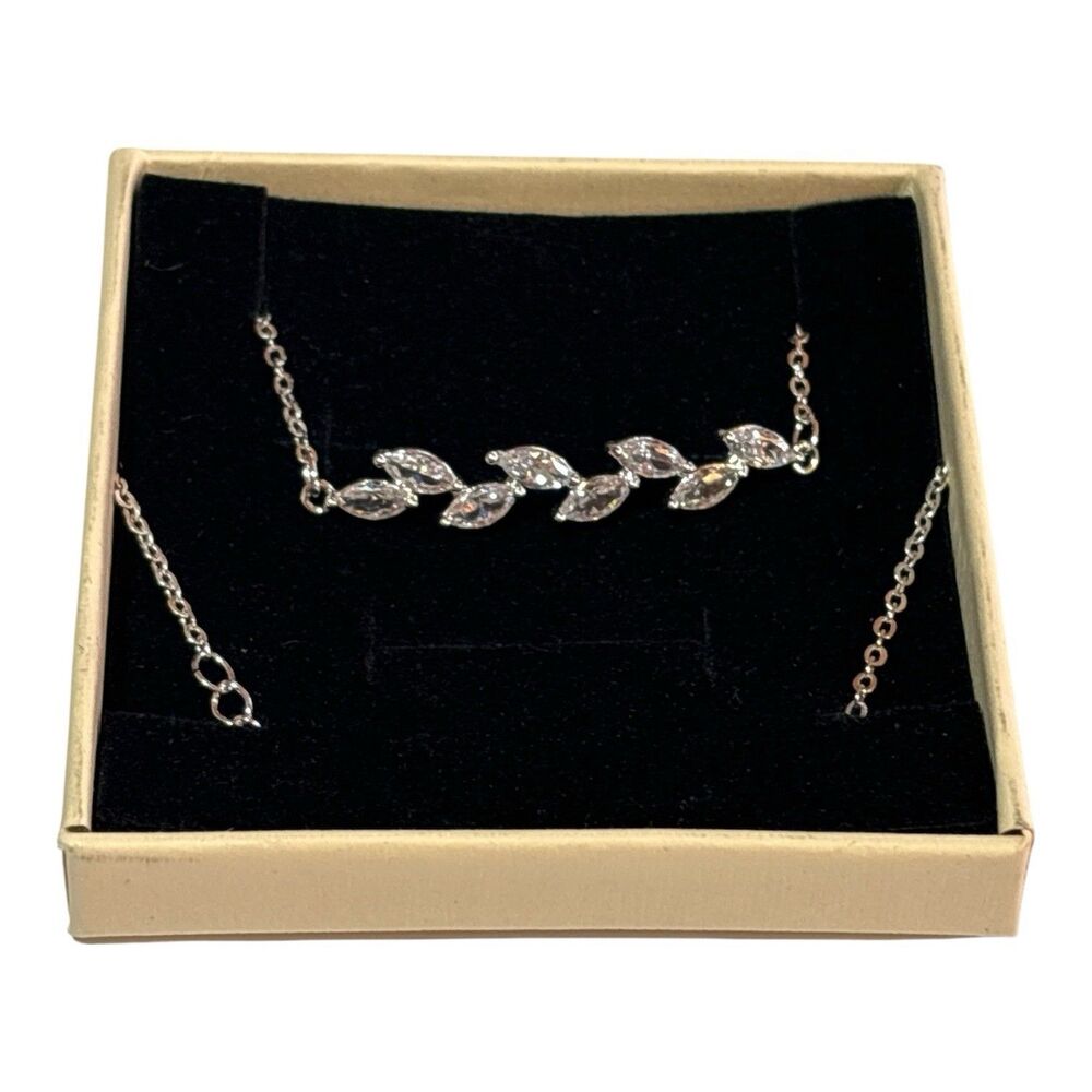 CZ Leaf Link Bracelet Silver Tone Dainty Adjustable Sewyer Jewelry